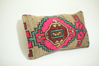 Antique Ottoman 12X24 Kilim Pillow Cover with Beautiful Pink Design