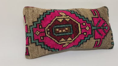 Antique Ottoman 12X24 Kilim Pillow Cover with Beautiful Pink Design